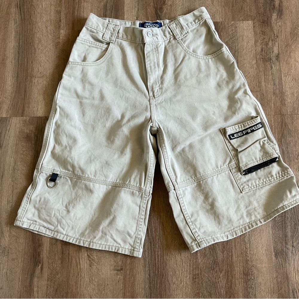 VTG Lee Pipes Shorts Youth Boys Size L Skate Baggy Pockets Wide Leg Tan Retro S